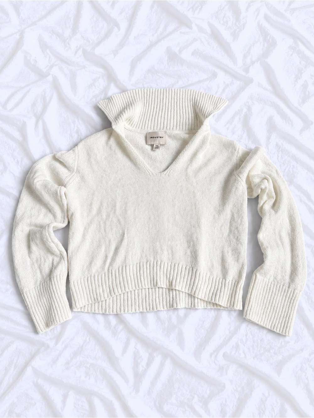 Elevated Cream V-Neck Funnel Collar Sweater - Unknown Brand